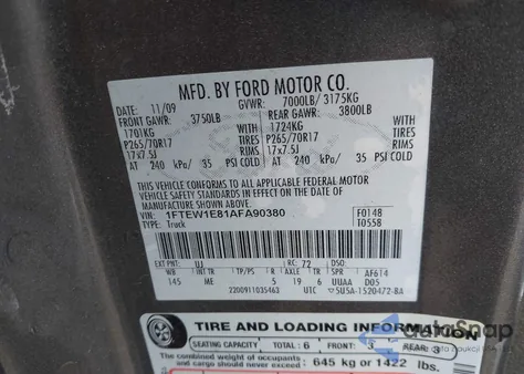 2010 Ford F-150 Xl/Xlt z USA, uszkodzony, nr VIN 1FTEW1E81AFA90380